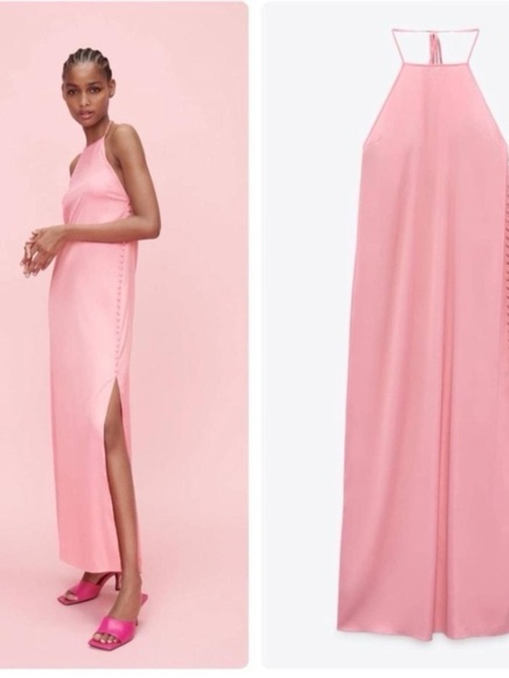 Zara Pink Halter Maxi Dress with Side Slit